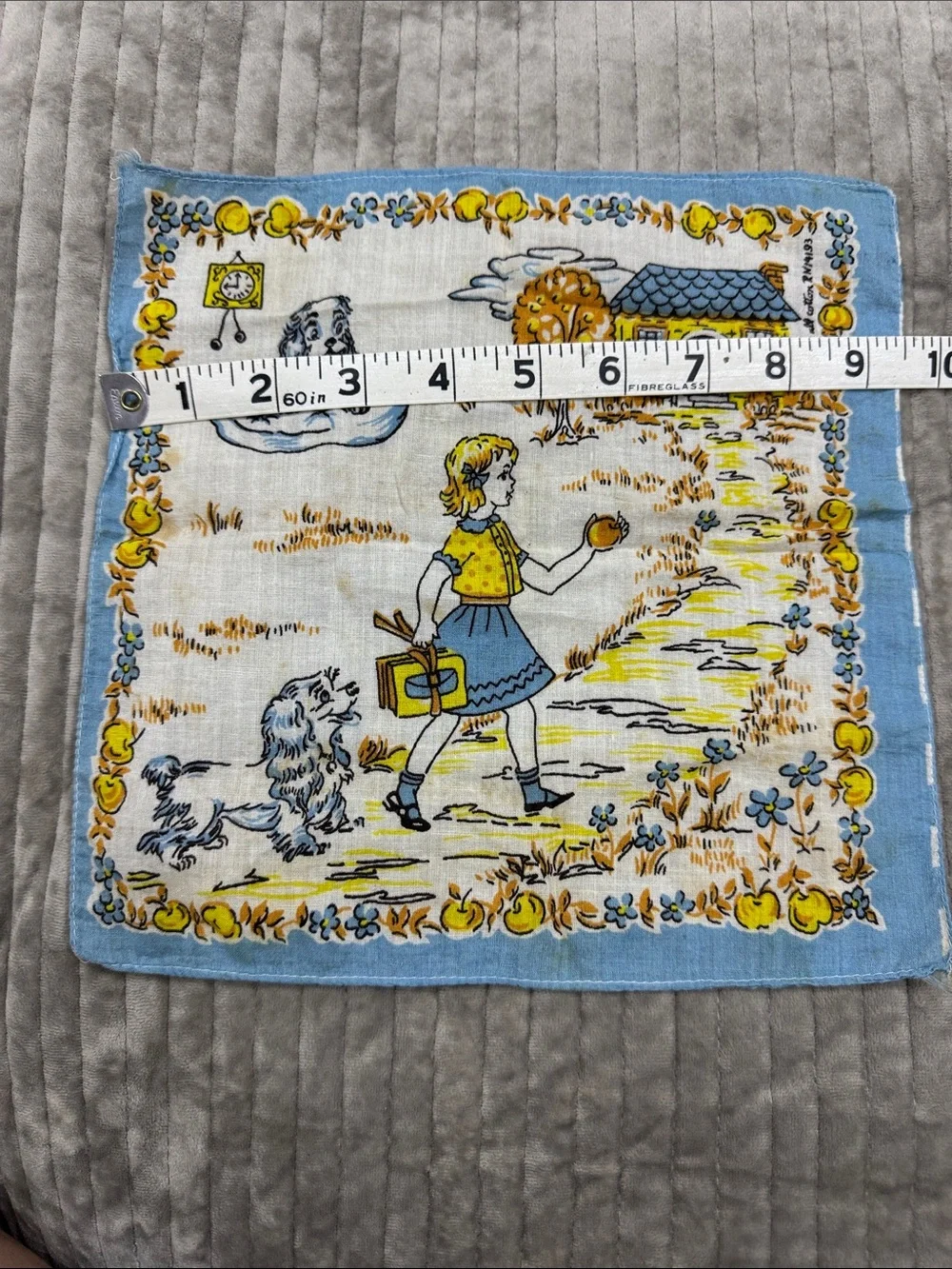 Vintage Blue & Yellow Storybook Cotton Handkerchief